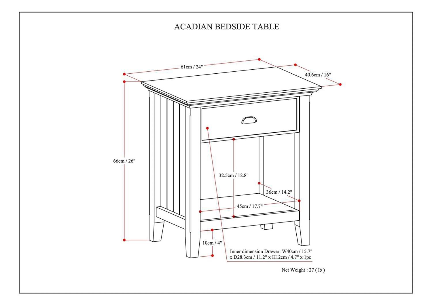 Simpli Home Acadian 24"W 1-Drawer Solid Wood Nightstand with Open Bottom Storage & Reviews | Wayfair