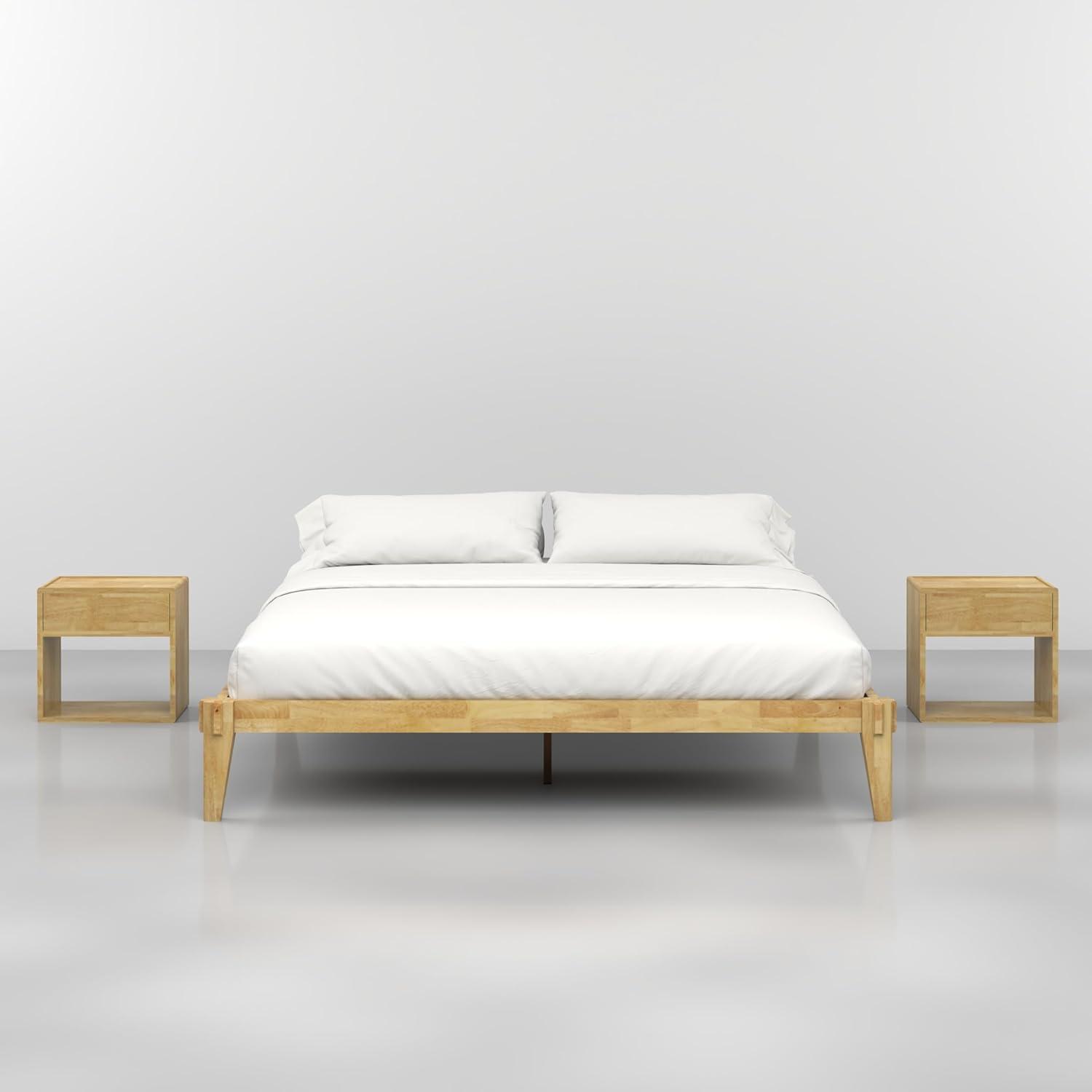 Natural Wood King Platform Bed Frame with Storage