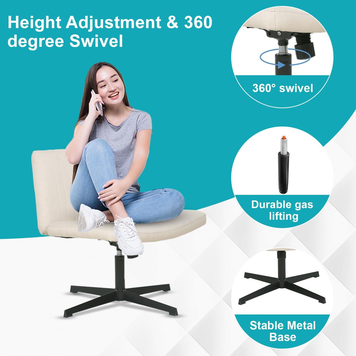 Beige Ergonomic Armless Swivel Task Chair with Metal Base