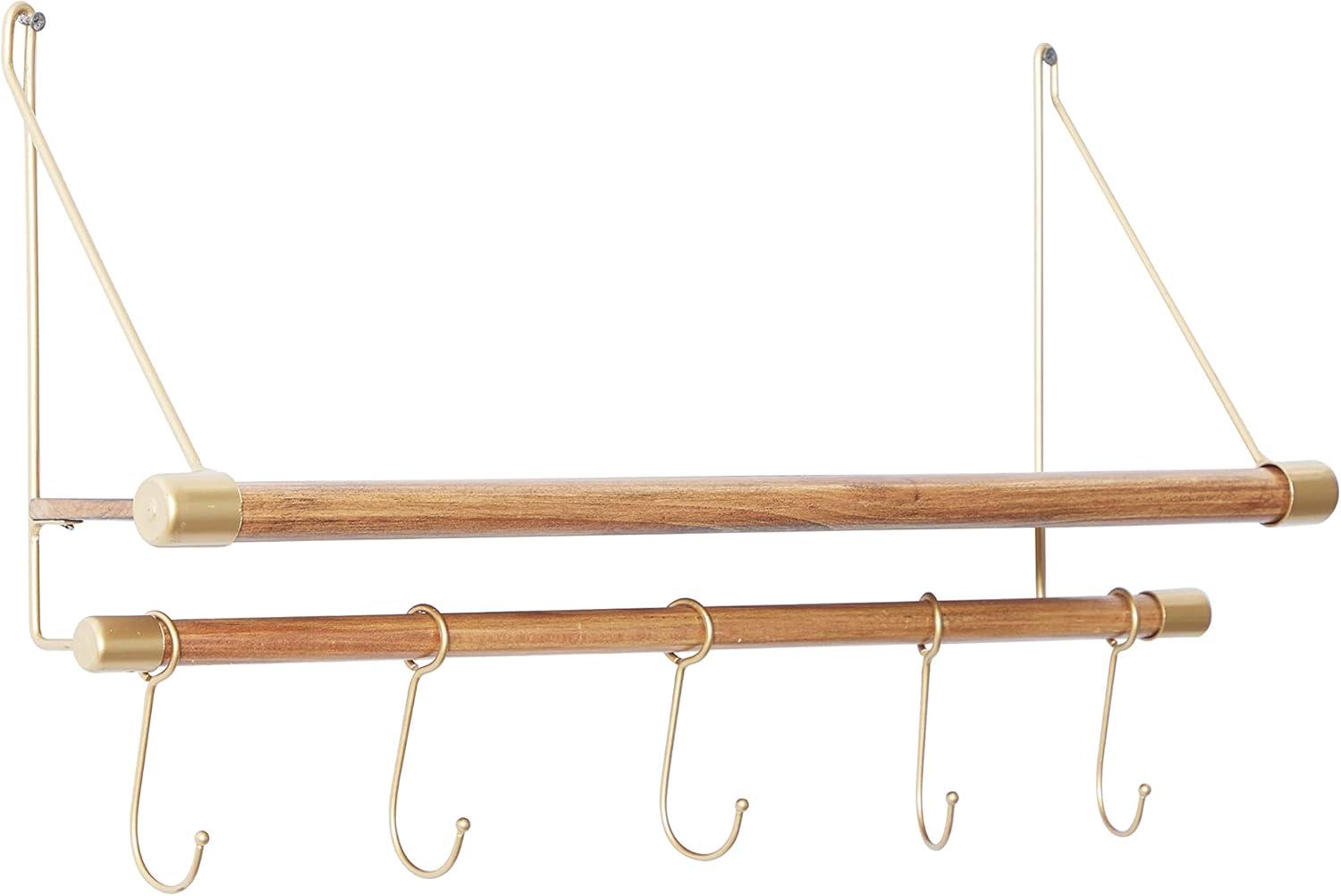 DecMode Gold Wood Contemporary Wall Hook