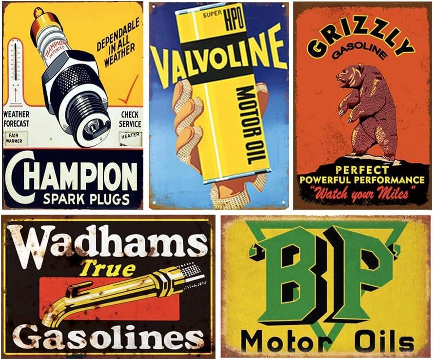 Reproduced Vintage Tin Sign Pack, Gas Oil Retro Advert Antique Metal Signs for Garage Man Cave Bar Kitchen, Nostalgic Car Decor, 8x12 Inch (35 Pieces A)