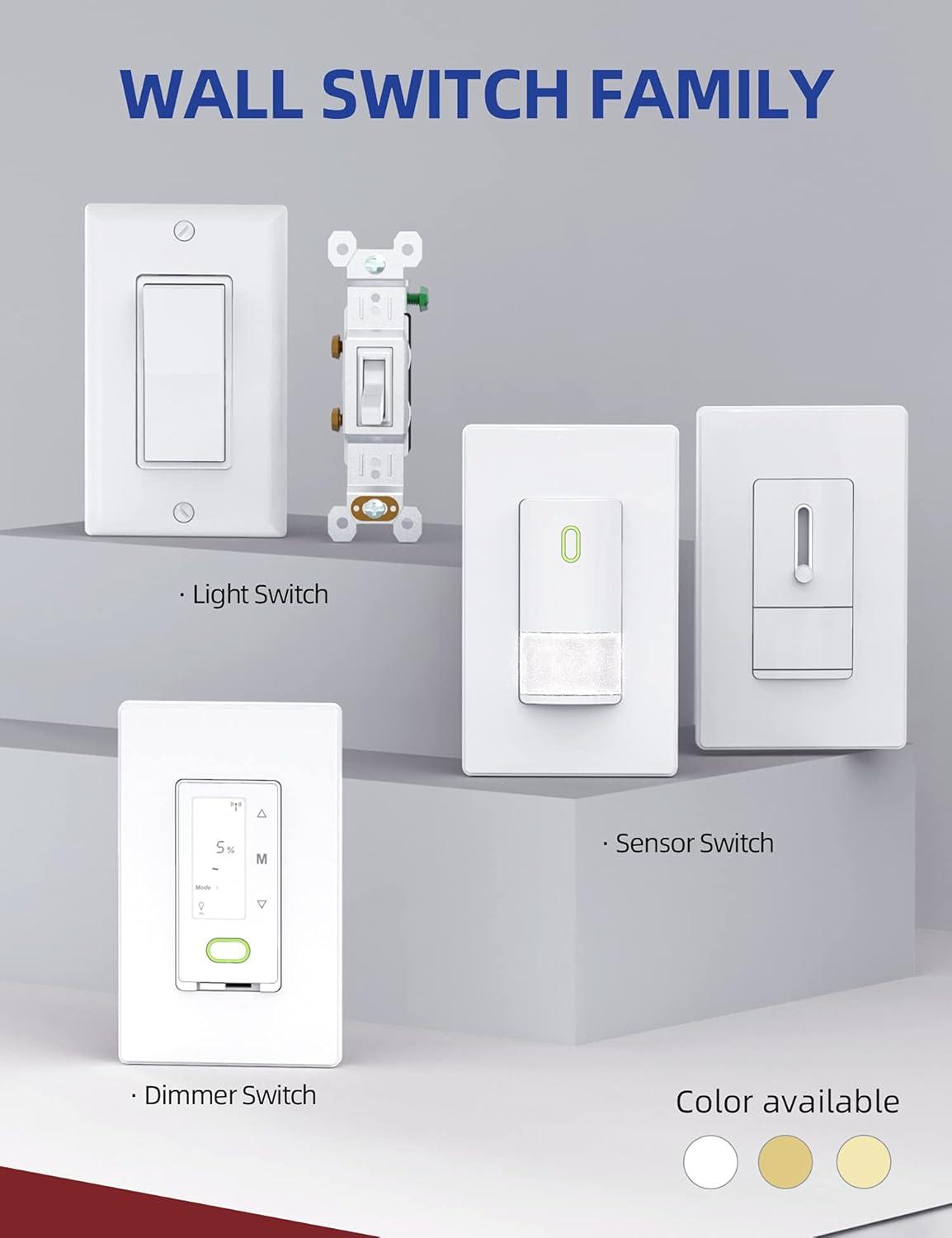 Faith White Toggle Light Switch, Single Pole Standard Wall Switch, 15 Amp Switch Toggle, Grounding Screw, 120V, 10 Pack