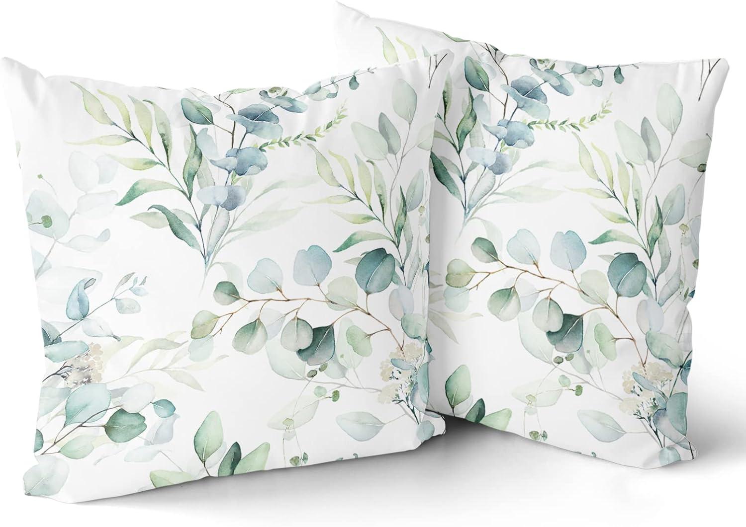 Spring Sage Green Leaf Pillow Covers 18x18 inch Set of 2 Eucalyptus Floral Watercolor Pillow Cases Modern Throw Pillows Cover Decor Gifts for Bed Couch Sofa Living Room