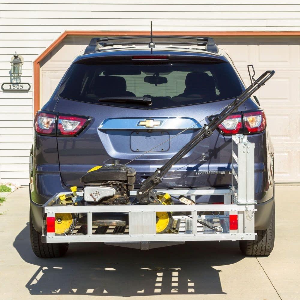 Deluxe Silver Aluminum Hitch Cargo Carrier with Ramp - 500 lb Capacity