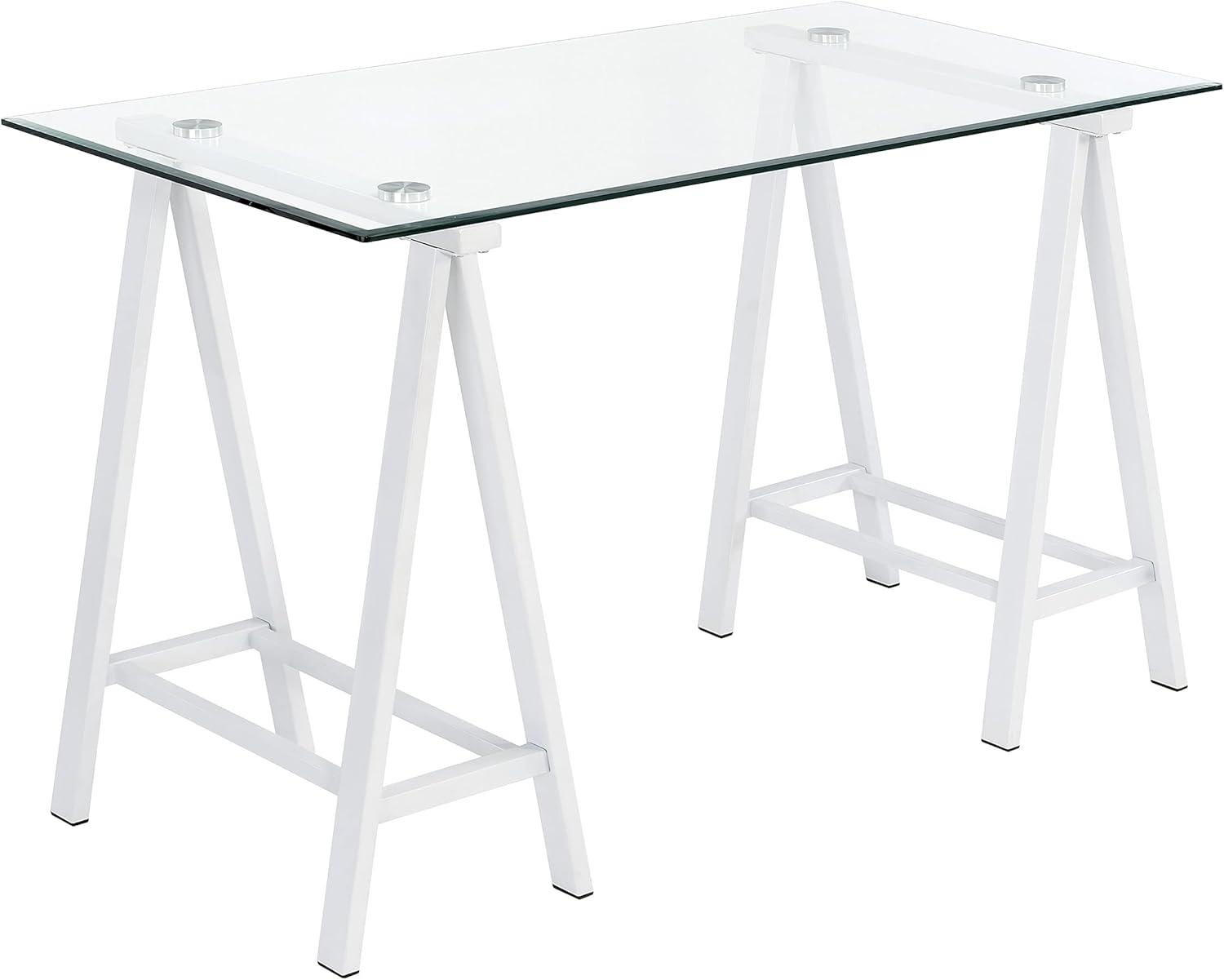 Middleton 54" Modern Writing Desk with Beveled Glass Top and White Base