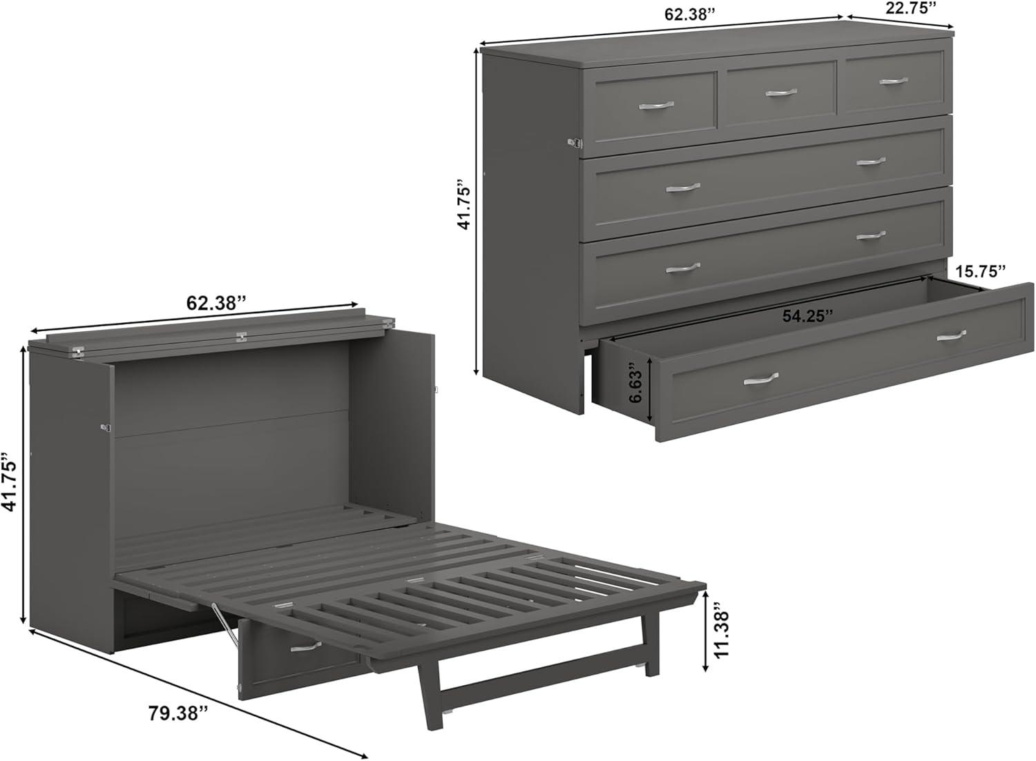 Northfield Queen Solid Wood Modern Murphy Bed Chest with Mattress in Gray