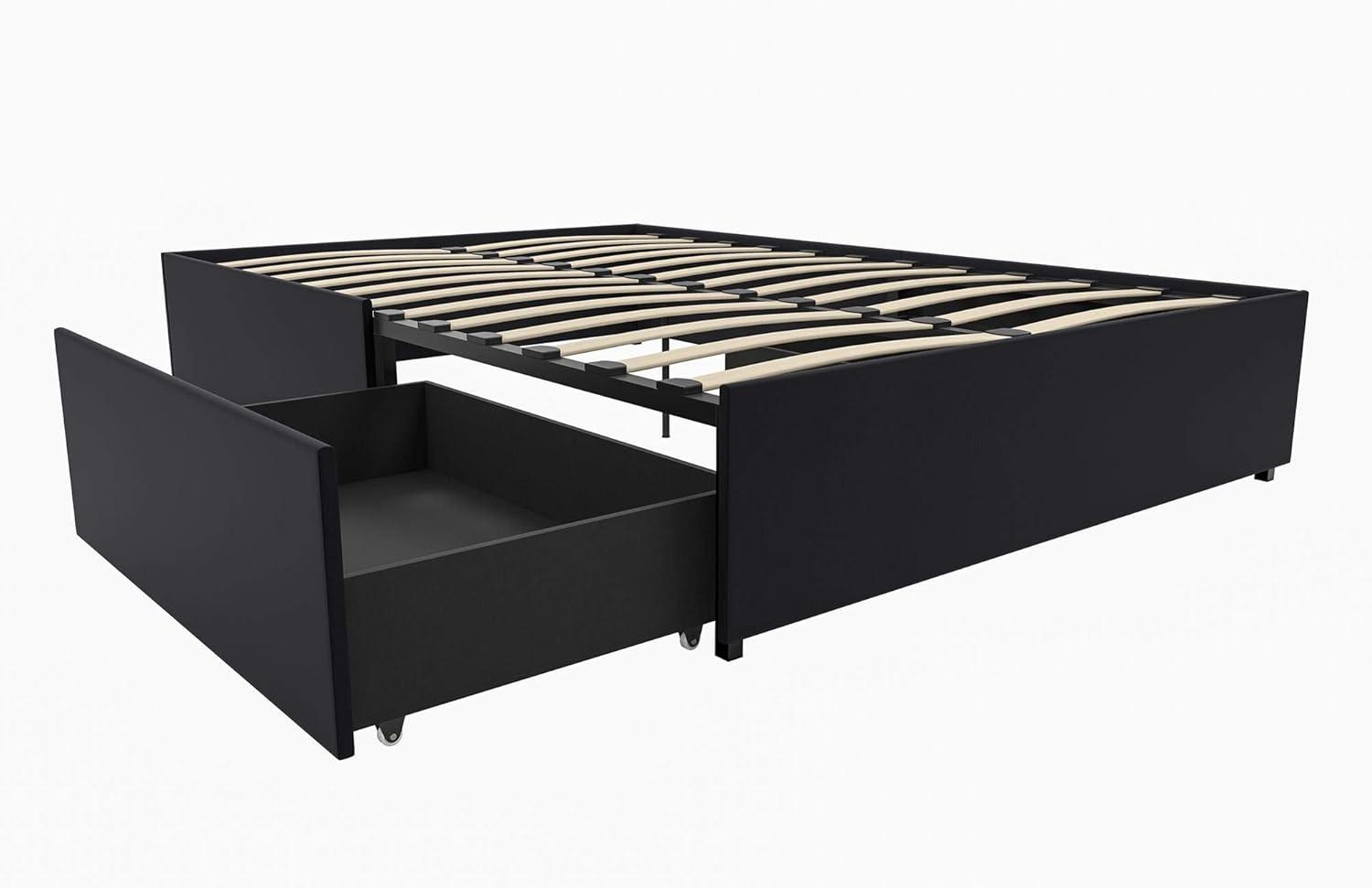 DHP Maven Platform Bed with Storage, Queen, Black Faux Leather