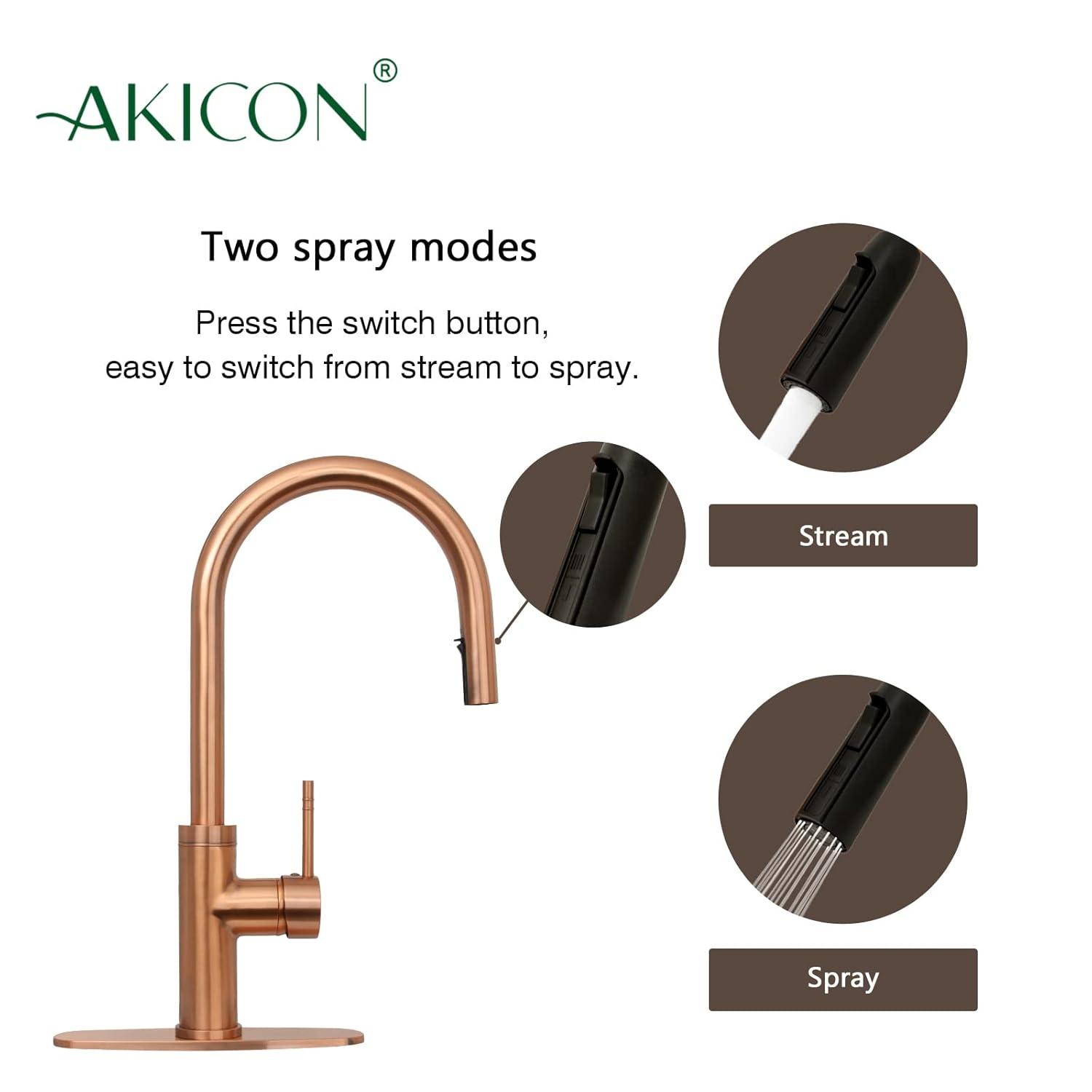 Single-Handle Pull Down Sprayer Kitchen Faucet with Deckplate in Copper