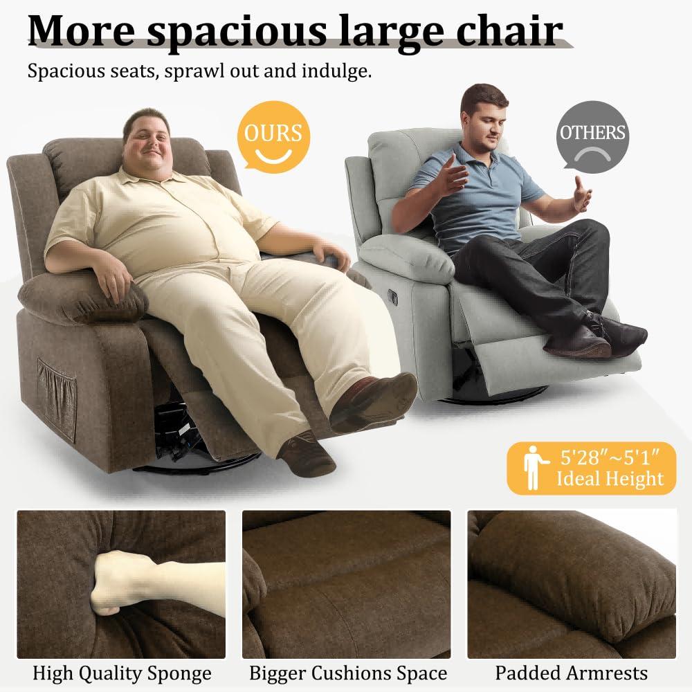 Ebern Designs Ellisse Recliner Chair, Wide Rocker Chair, Rocking Chair with Massage and Heat, 360°Swivel Rocking Chairs, Oversized Recliner for Adult