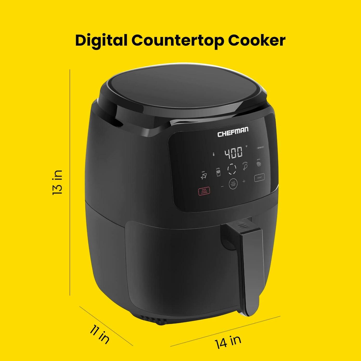 Chefman Air Fryer w/ One Touch Digital Controls, 5 Qt Capacity, Shake Reminder - Black, New