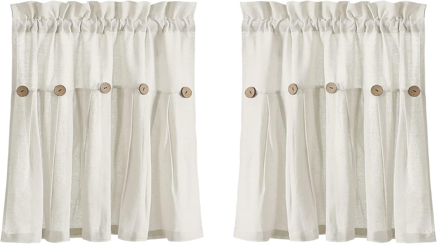 Lush Decor Linen Button Cotton Blend Tailored 29'' W Cafe Curtain (Set of 2)