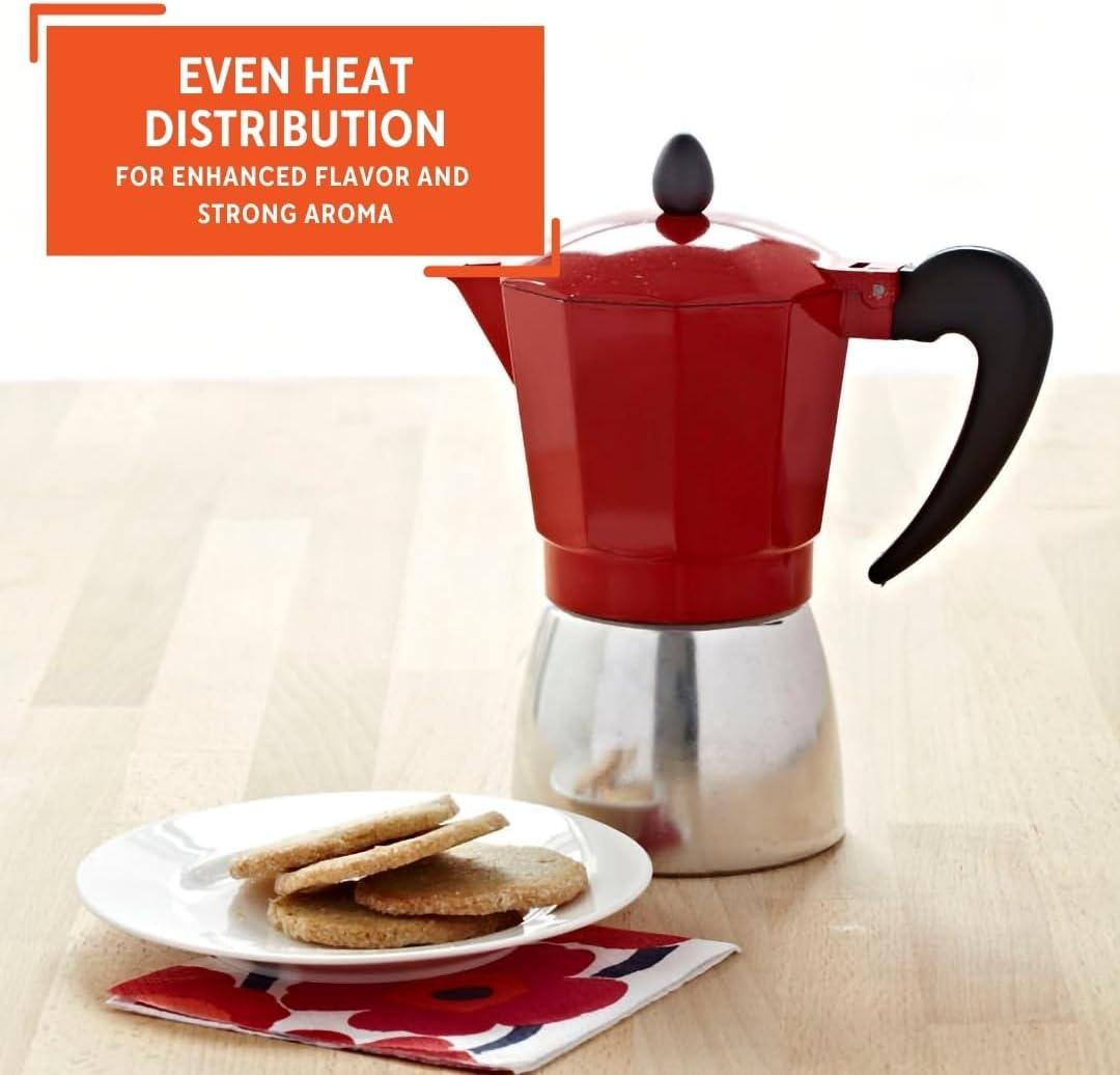 IMUSA New 3 Cup Traditional Espresso Stovetop Coffeemaker, Red
