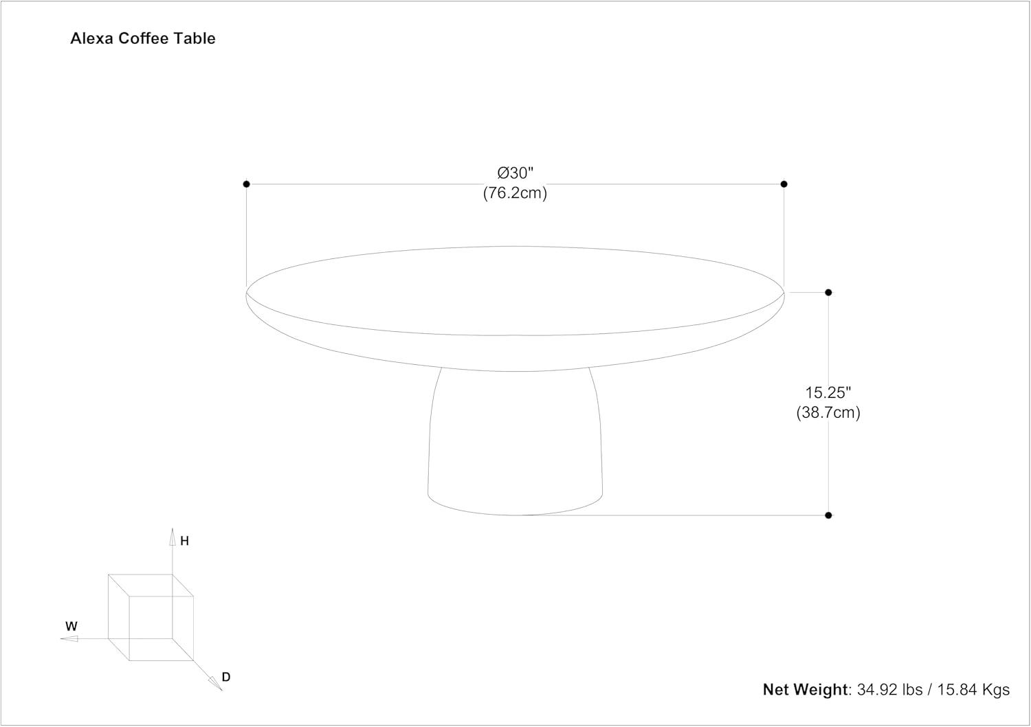 Simpli Home Alexa 30"W Cast Aluminum Mid-Century Modern Round Coffee Table with Pedestal Base, Fully Assembled