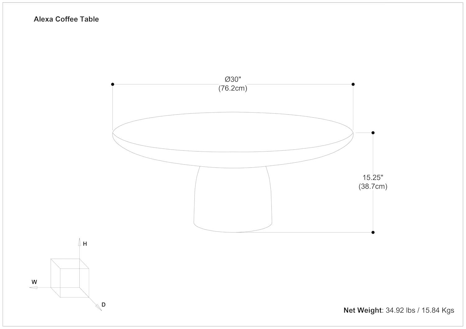 Simpli Home Alexa 30"W Cast Aluminum Mid-Century Modern Round Coffee Table with Pedestal Base, Fully Assembled