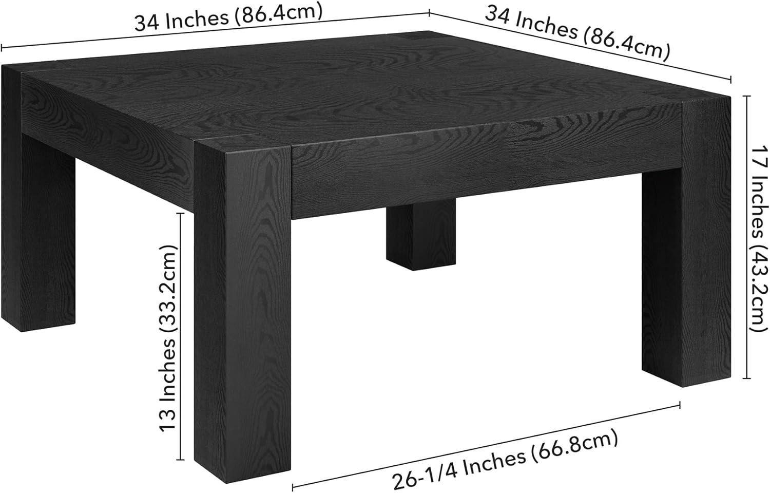 Evelyn&Zoe Langston 34" Wide Square Coffee Table, Black Grain