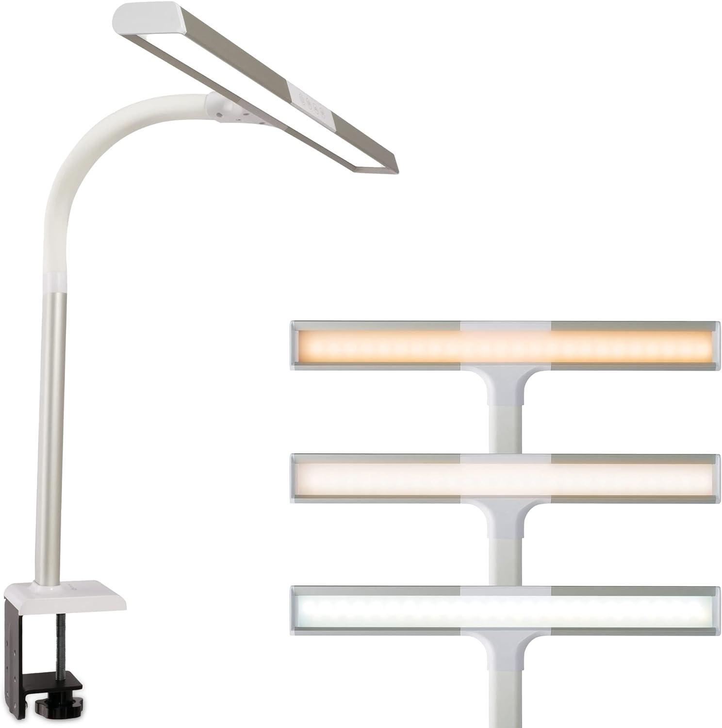 Adjustable White LED Desk Clamp Lamp with 3-Way Switch