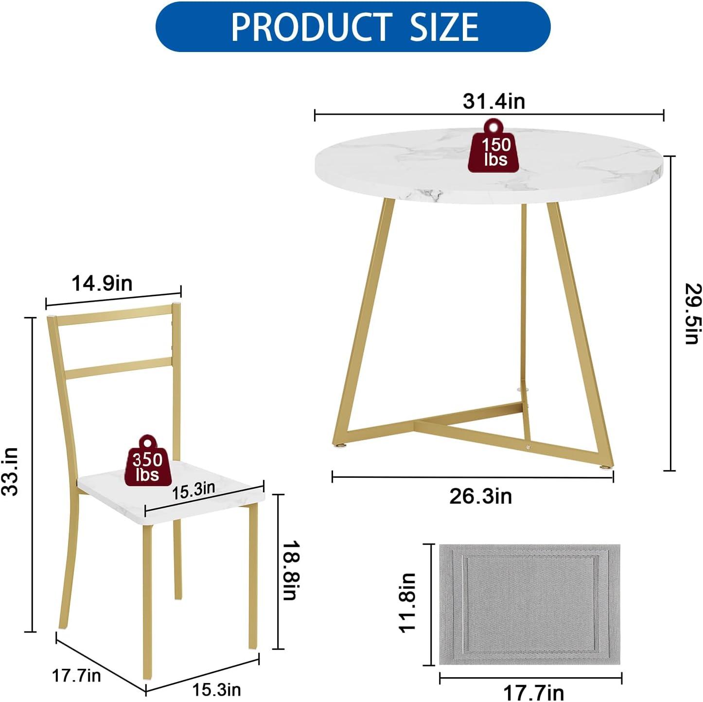 Dining Table Set for 2, Kitchen Table & Chair Sets for 2, Round Kitchen Table for Small Space, Apartment, Breakfast Nook