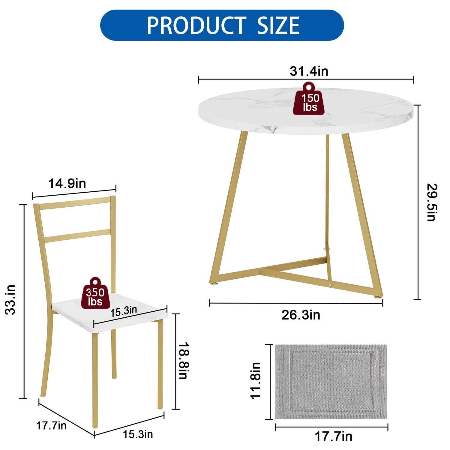 Dining Table Set for 2, Kitchen Table & Chair Sets for 2, Round Kitchen Table for Small Space, Apartment, Breakfast Nook