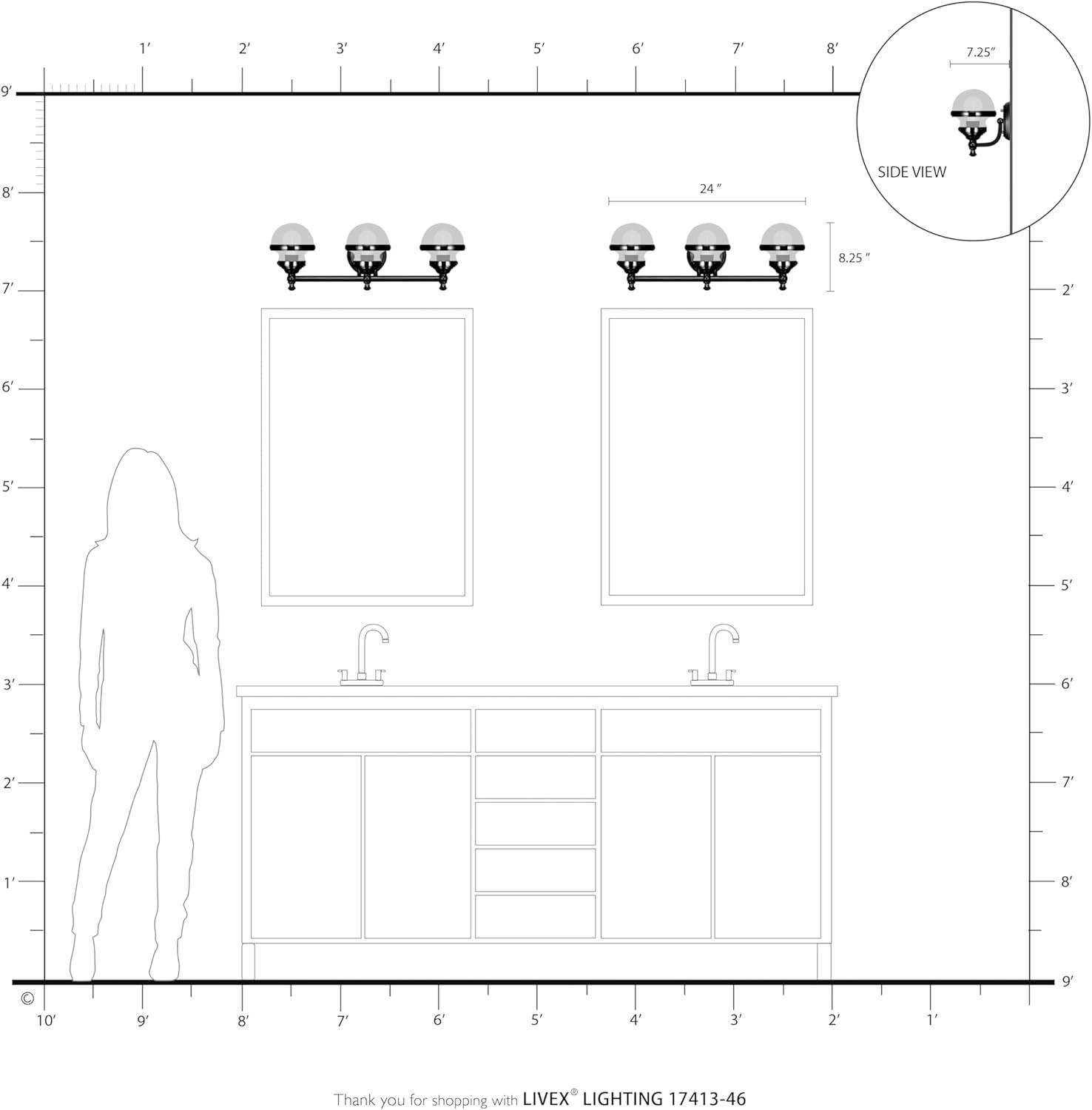 Livex Lighting Oldwick 3 - Light Vanity in  Polished Black Chrome