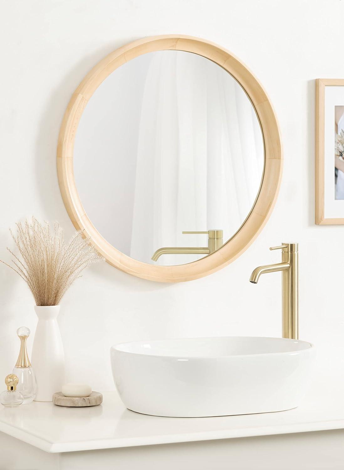 Kate and Laurel Hatherleig Round Wood Round Mirror, 24" Diameter, Natural