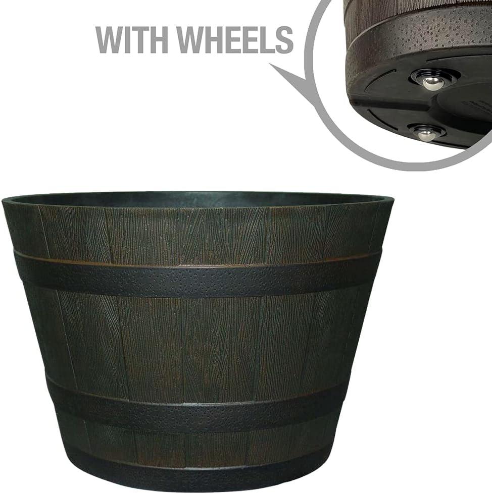 22.5" Brown Resin Whiskey Barrel Outdoor Planter with Wheels