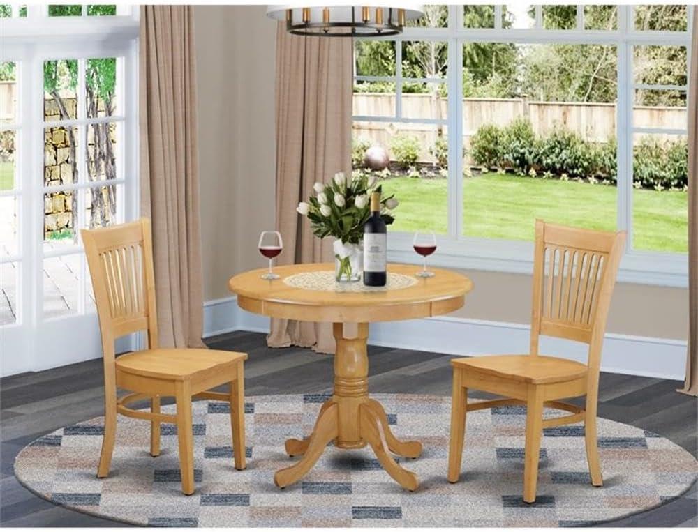 Natural Oak Finish Round Dining Table Set with Lattice Back Chairs