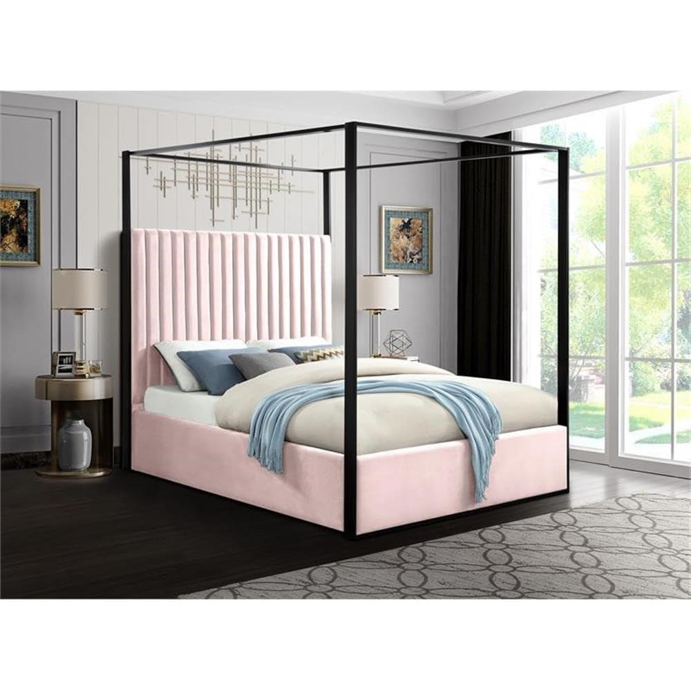 Meridian Furniture Jax Solid Wood and Velvet King Bed in Pink