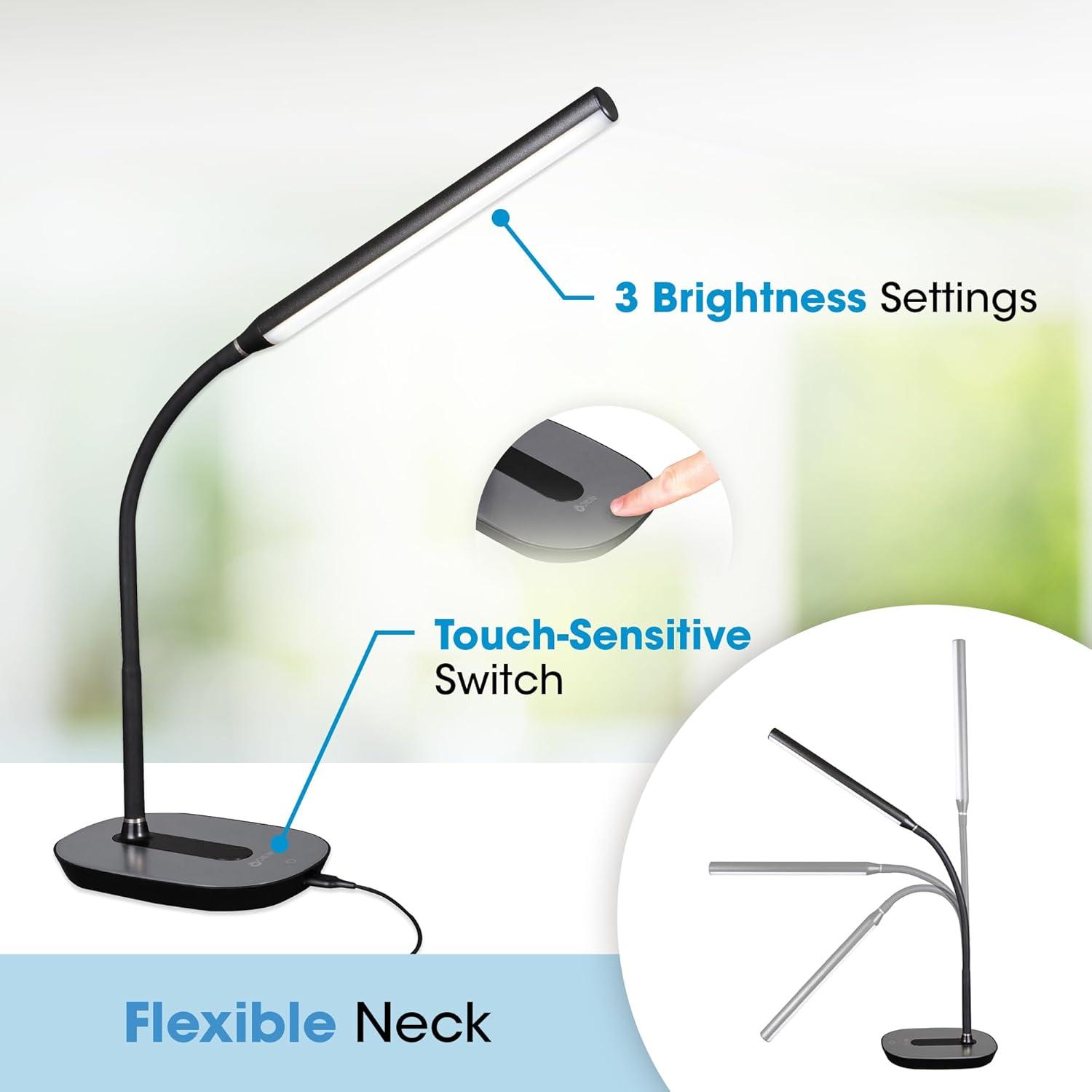 OttLite OttLite Strive LED Desk Lamp with USB, Flexible Neck, 3 Brightness Settings with Touch Controls