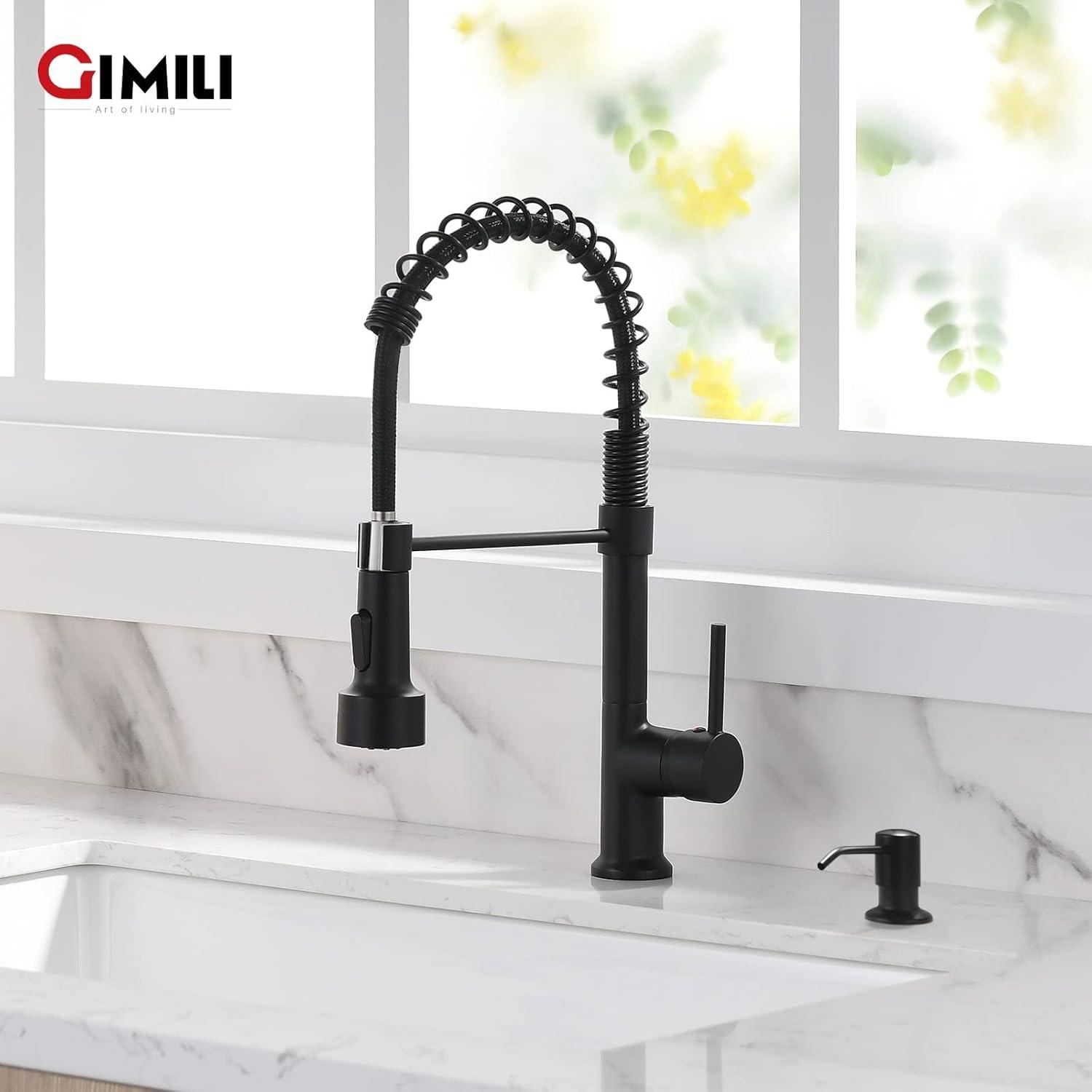 Matte Black LED Kitchen Faucet with Pull Down Sprayer and Soap Dispenser