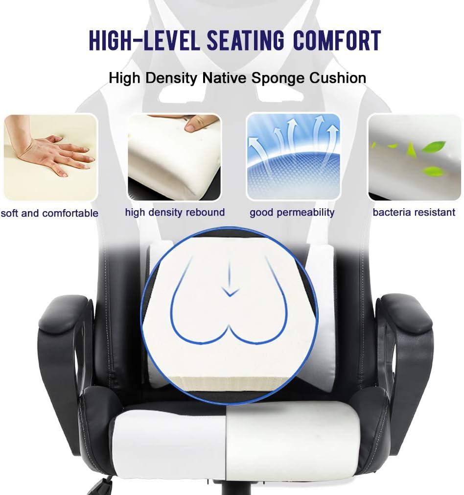 FDW Office Chair Gaming Chair Desk Chair Executive Chair with Lumbar Support Adjustable Stool Swivel Rolling Computer Chair,White