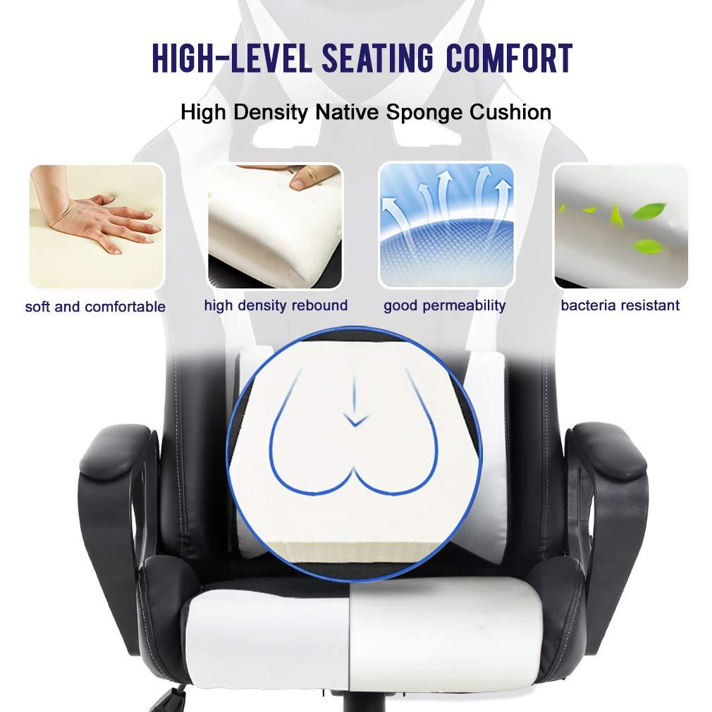 FDW Office Chair Gaming Chair Desk Chair Executive Chair with Lumbar Support Adjustable Stool Swivel Rolling Computer Chair,White