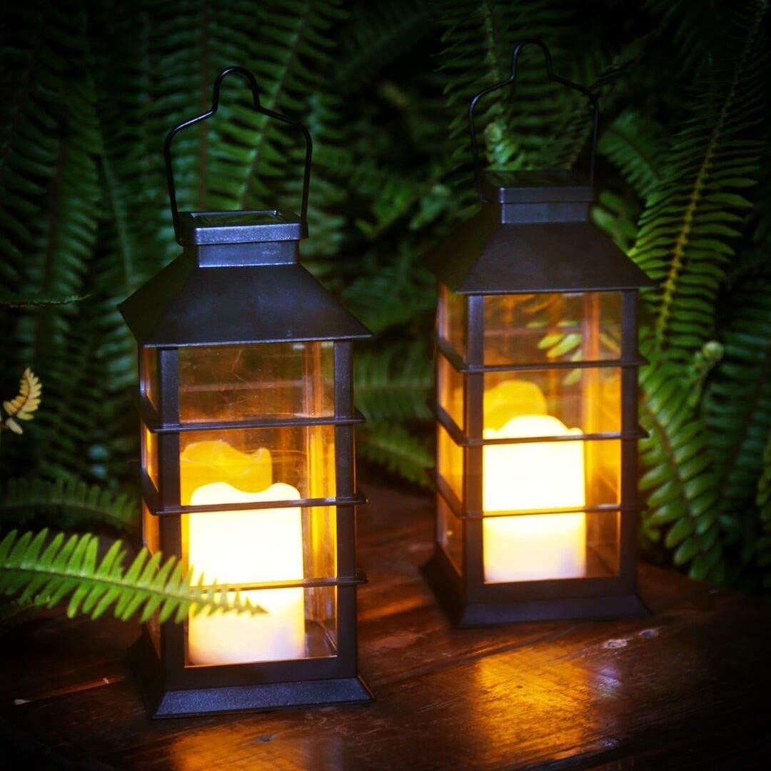 Black Antique LED Flameless Candle Solar Lanterns, Set of 2