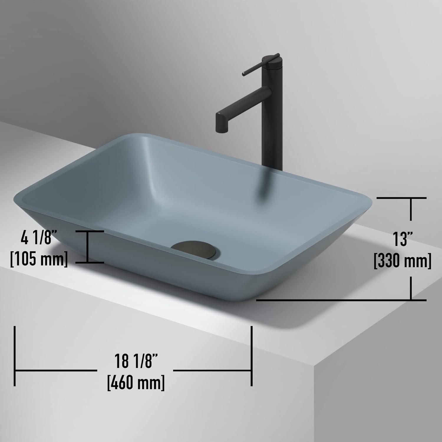 Sottile Luxury Frosted Blue Glass Rectangular Vessel Sink