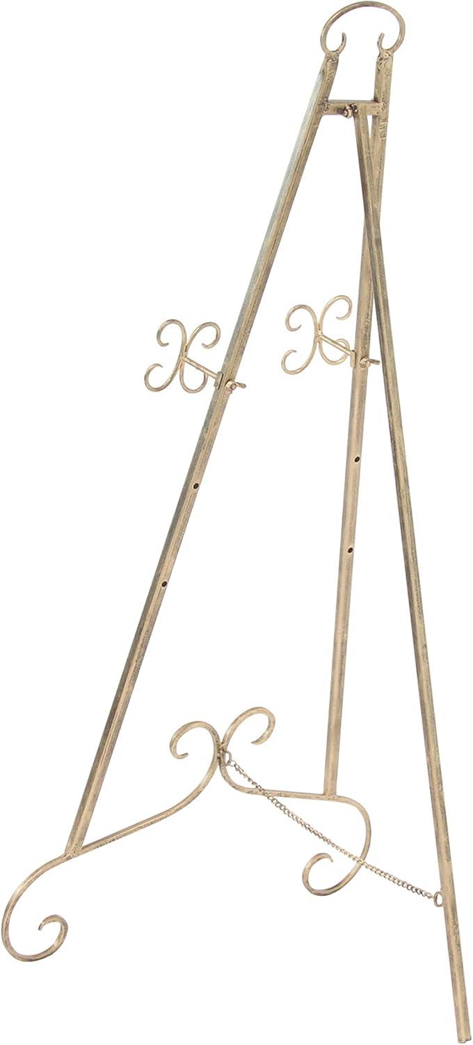 Gold Metal Scroll Adjustable Floor Easel with Chain Support