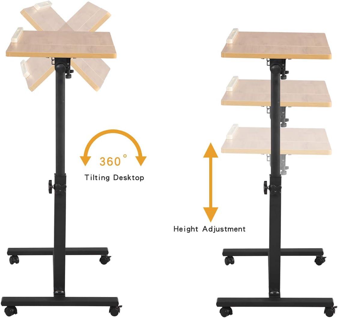 Adjustable Height Wood Grain Rolling Laptop Tray Table