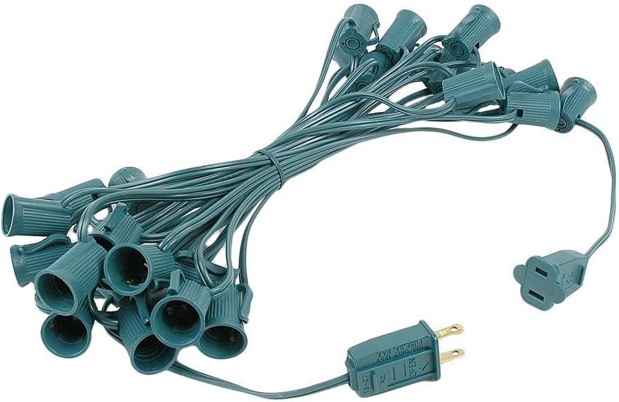 EZLS C7 25' Light Socket Stringer, Green Strand, SPT-2, 25 Sockets, 12" Spacing