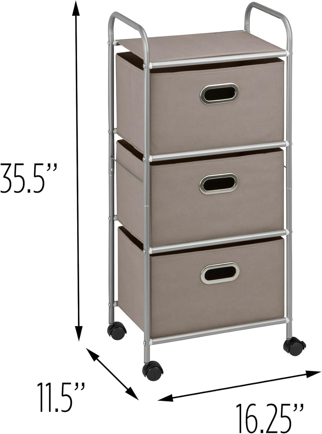 Gray Fabric 3-Drawer Rolling Storage Cart with Steel Frame