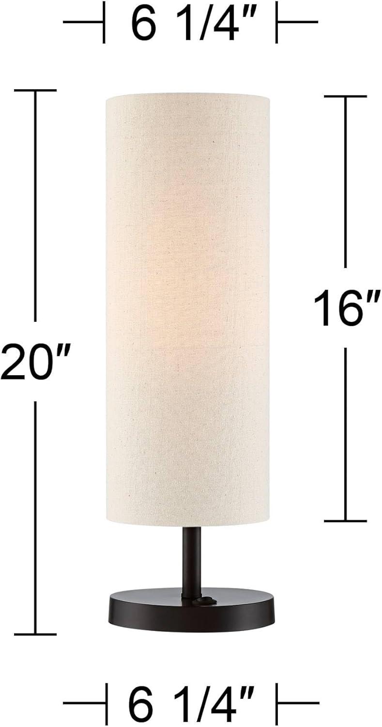 360 Lighting Heyburn Modern Accent Table Lamp 20" High Dark Bronze with USB and AC Power Outlet in Base Oatmeal Cylinder Shade for Bedroom Office Desk