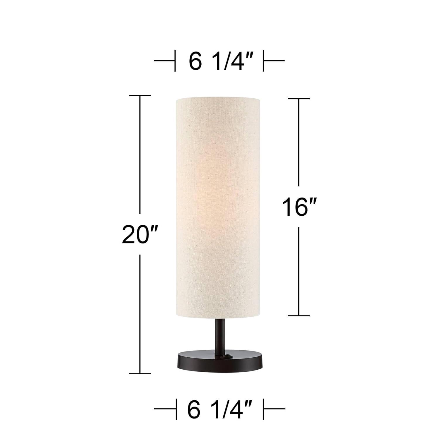 360 Lighting Heyburn Modern Accent Table Lamp 20" High Dark Bronze with USB and AC Power Outlet in Base Oatmeal Cylinder Shade for Bedroom Office Desk