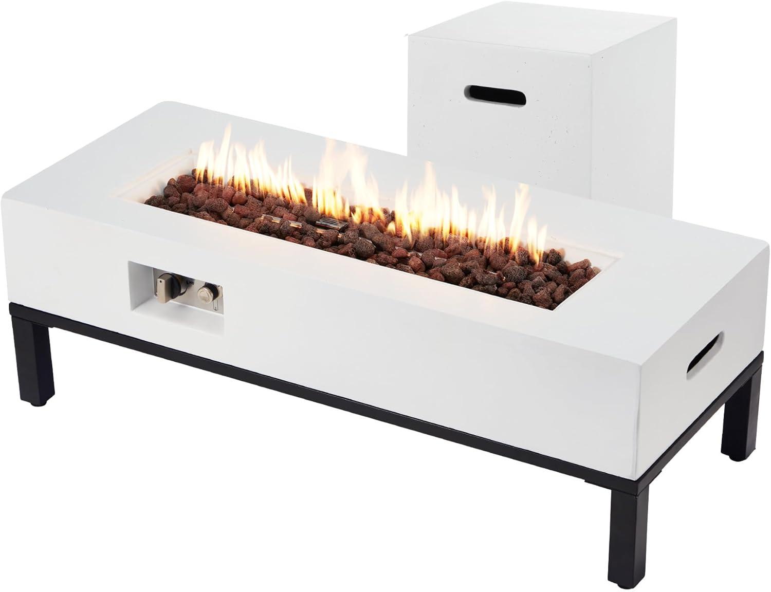 2-Piece 42" Outdoor Rectangle Propane Fire Pit Table With Tank Holder And Shelves