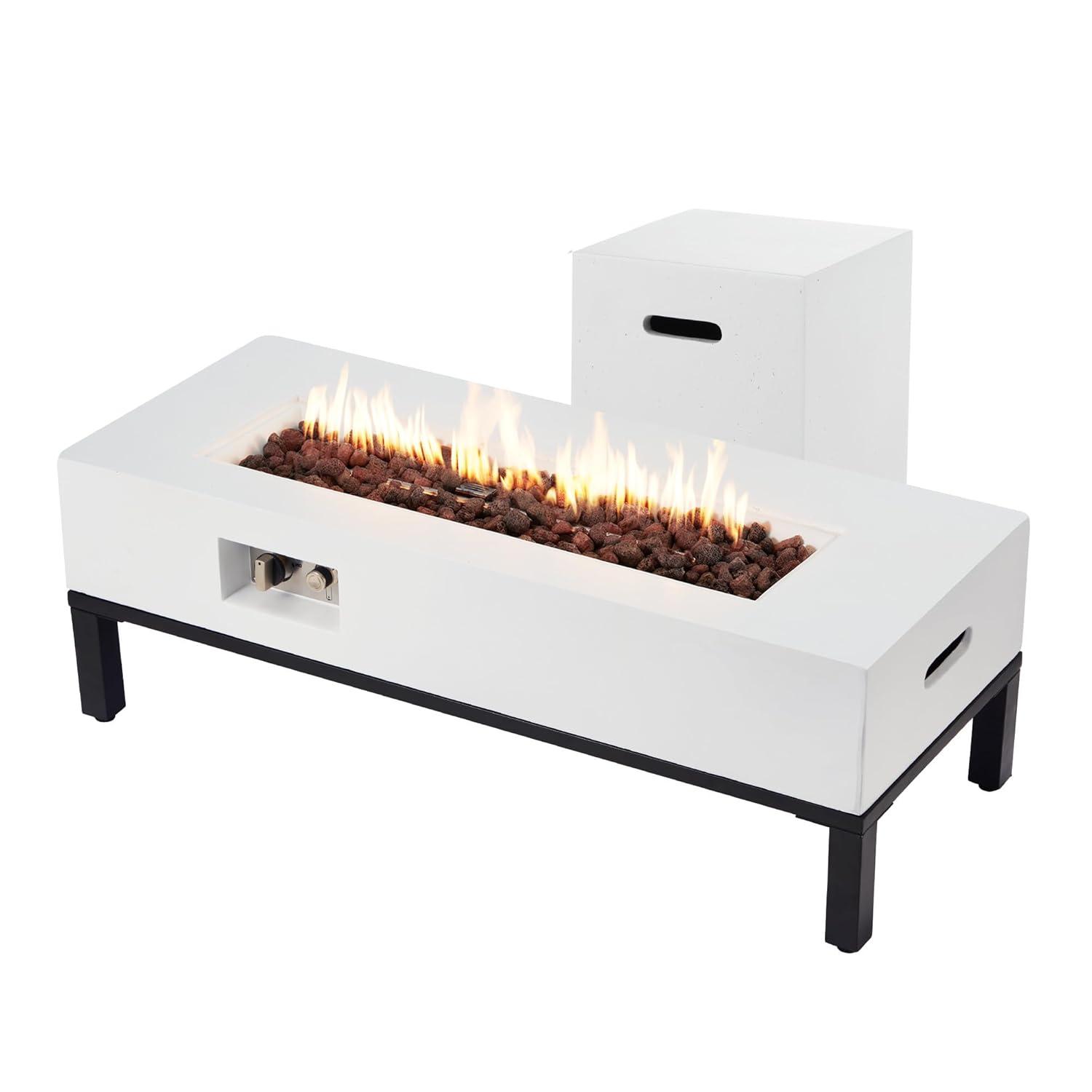 Brayden Studio® 2-Piece 42" Outdoor Rectangle Propane Fire Pit Table With Tank Holder And Shelves | Wayfair
