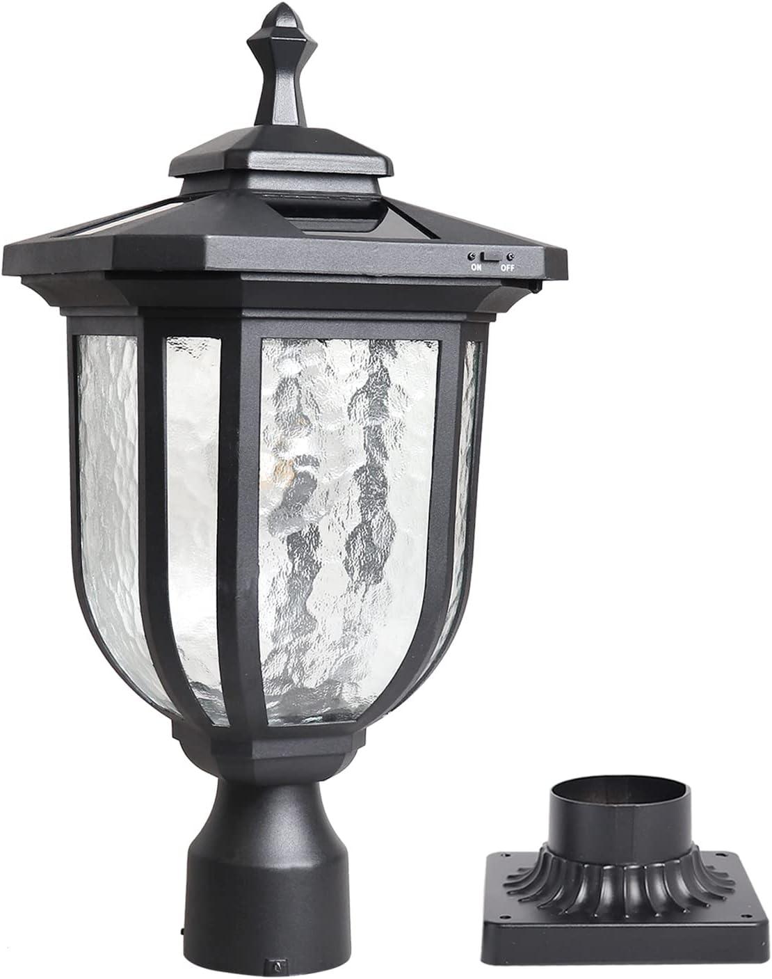 Black Aluminum and Glass LED Solar Lamp Post Light