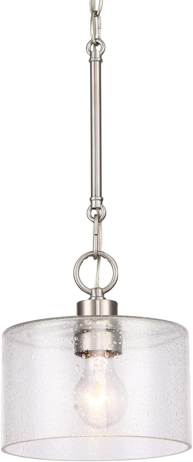 Brushed Nickel 17" Pendant Light with Seeded Glass Shade