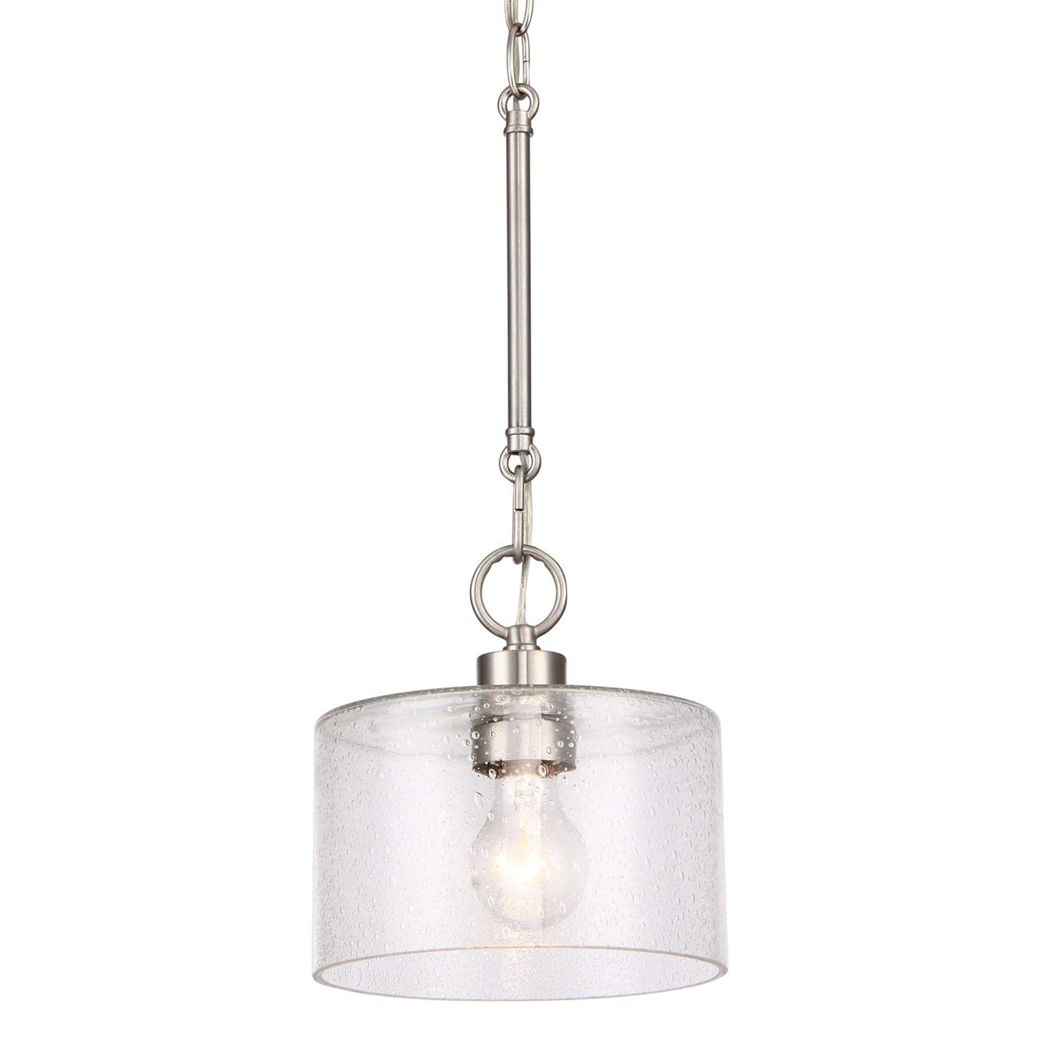 Kira Home Avalon 17" Modern Pendant Light + Seeded Glass Shade, Adjustable Height, Brushed Nickel Finish