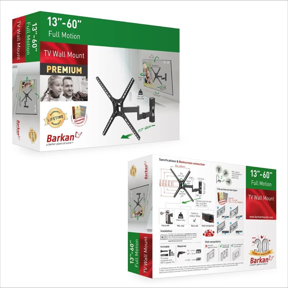 Barkan 13" - 60" Full Motion TV Wall Mount - Extension, Swivel & Tilt