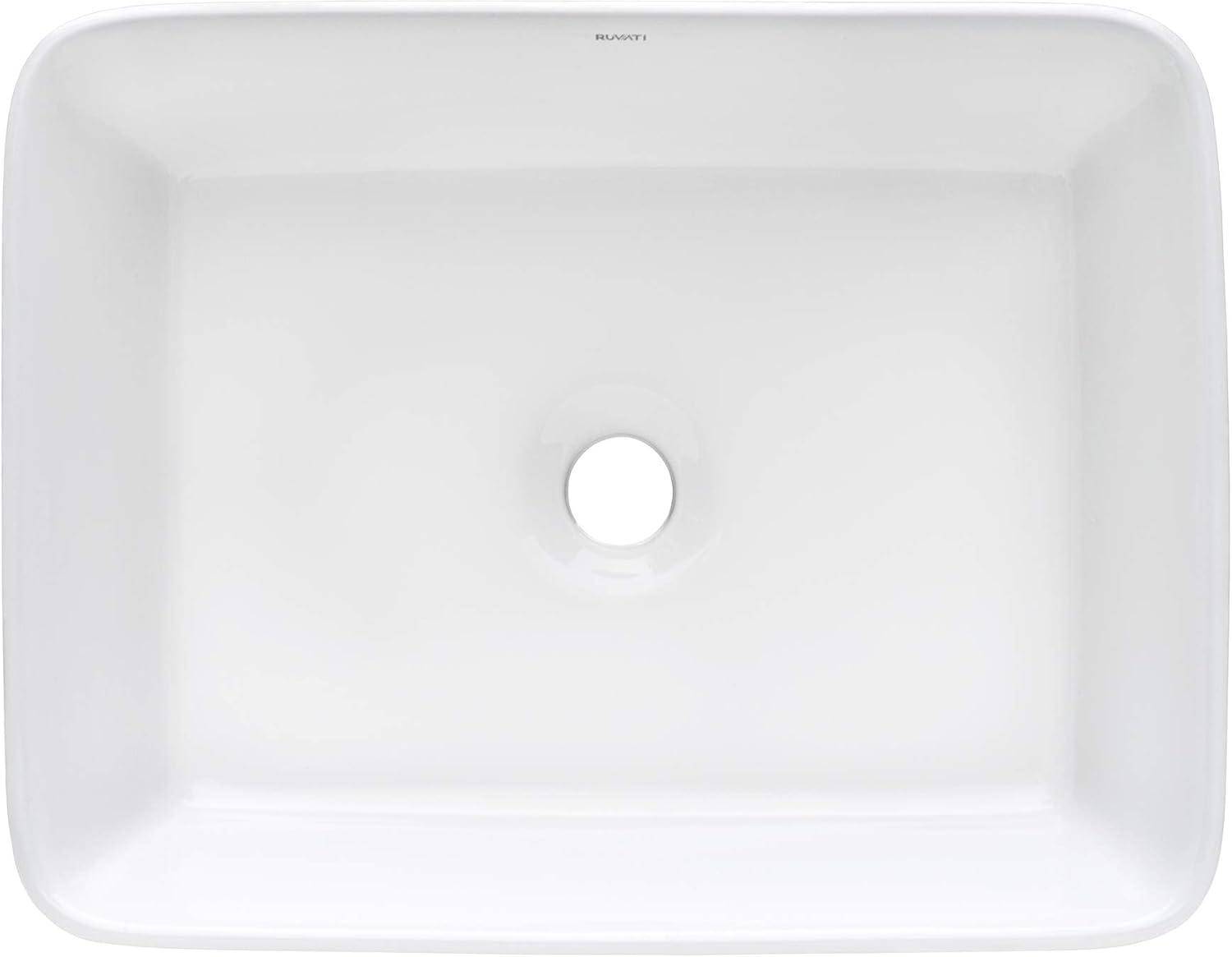 Ruvati 19 x 14 inch Bathroom Vessel Sink White Rectangular Above Vanity Counter Porcelain Ceramic