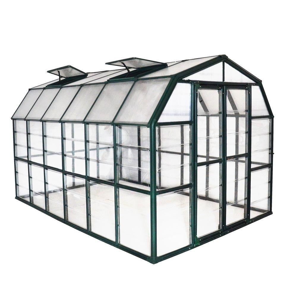 Canopia Palram - Canopia Grand Gardener 2 - 8' W x 20' D Walk-In Hobby Clear Polycarbonate Resin Frame Greenhouse Kit with Roof Vent and Base - Green