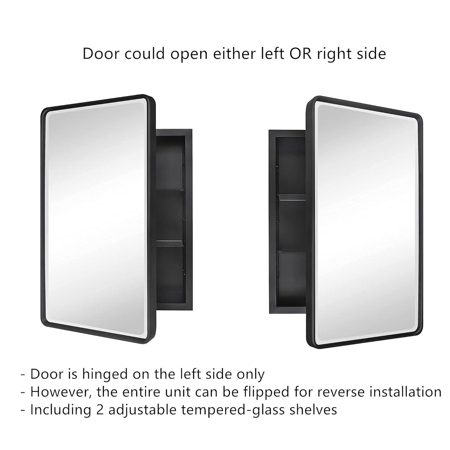 TEHOME Farmhouse 16 in. W x 24 in. H Small Recessed Metal Rectangular Bathroom Medicine Cabinets with Mirror in Matt Black