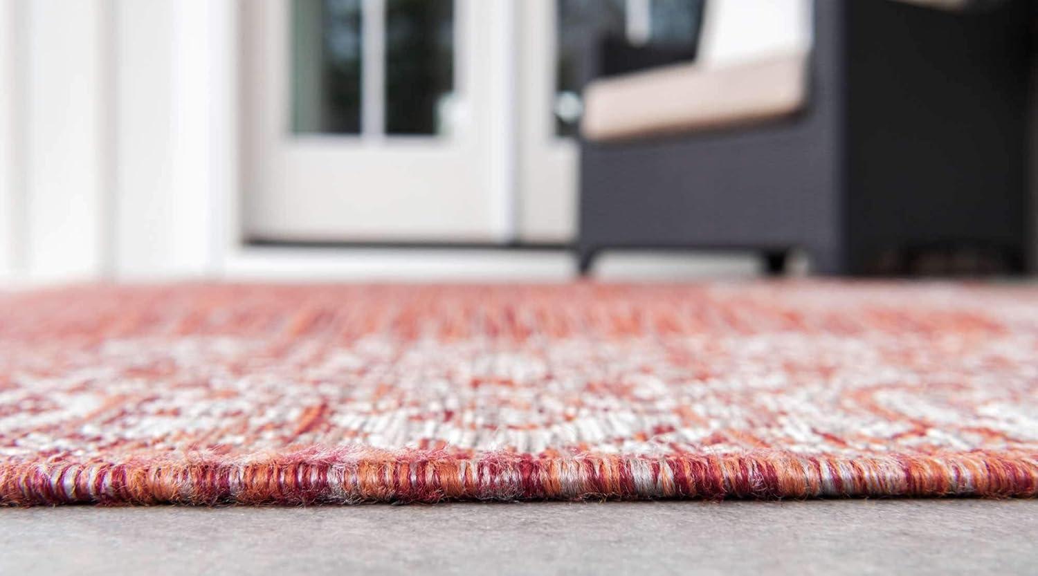Unique Loom 5' 3 x 8' 0 Rectangle Indoor/Outdoor Border Rust Red Area Rug