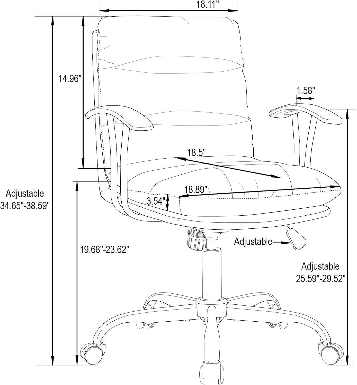 LeisureMod Regina Office Chair Upholstered in Leather with Adjustable Height, Swivel, and Tilt